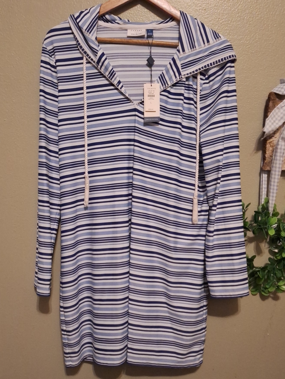 Talbots Striped Hooded Tunic Dress in Navy & White Cabana Life